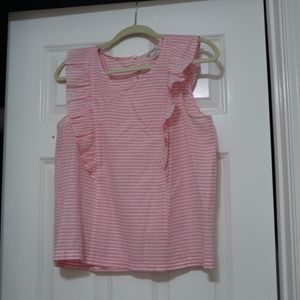 J crew pink Striped ruffle top